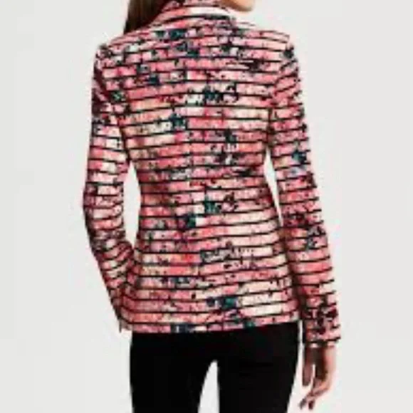 Banana Republic Pink Black White Striped Floral Watercolor Blazer - Picture 3 of 3
